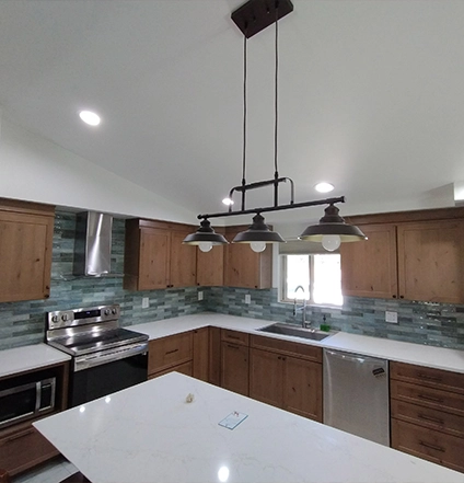 Modern Kitchen with Wooden Cabinets and Stainless Steel Appliances